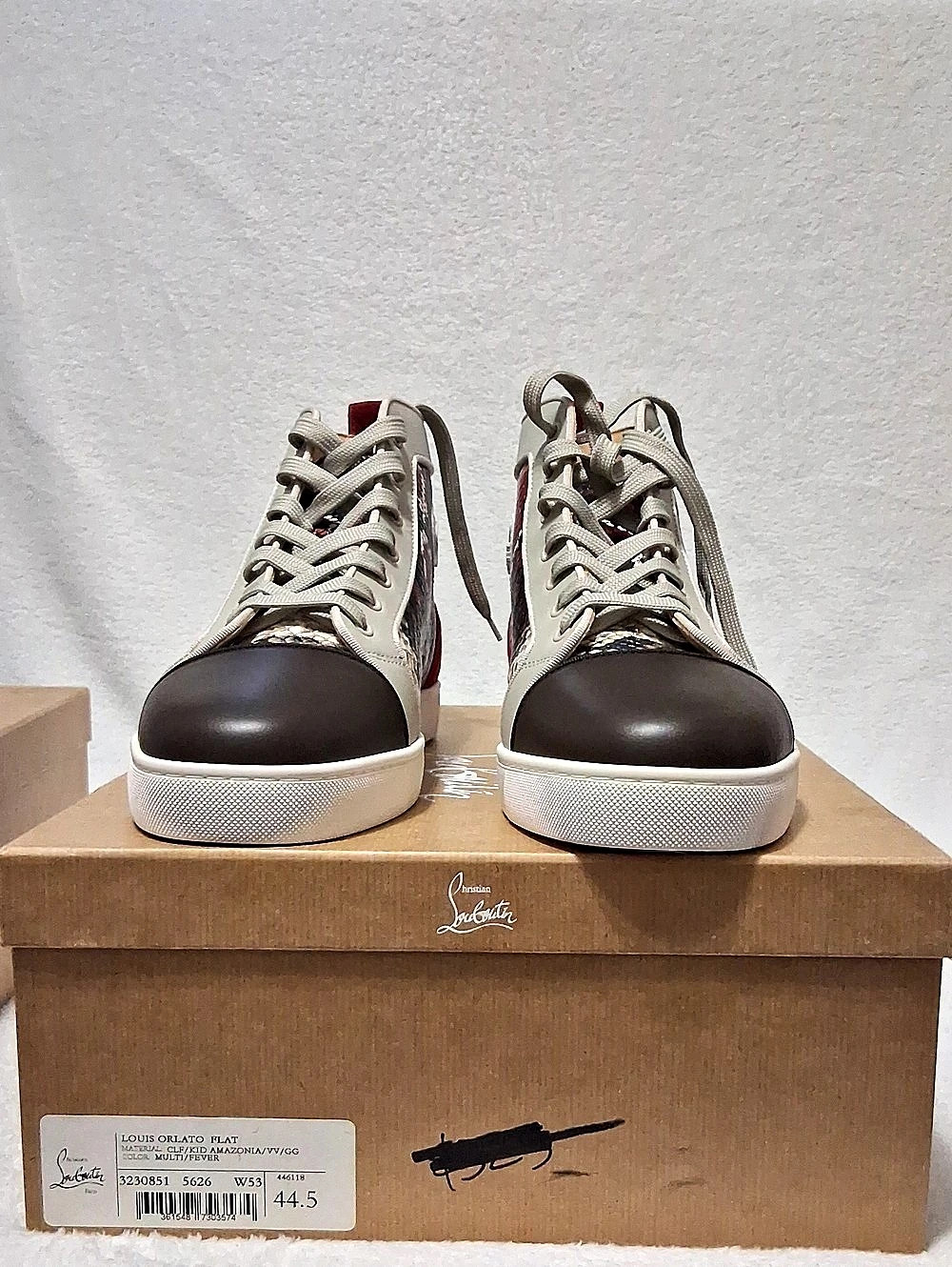 Christian Louboutin Louis Orlato Plat High-Top Sneakers White & Red EU 44.5